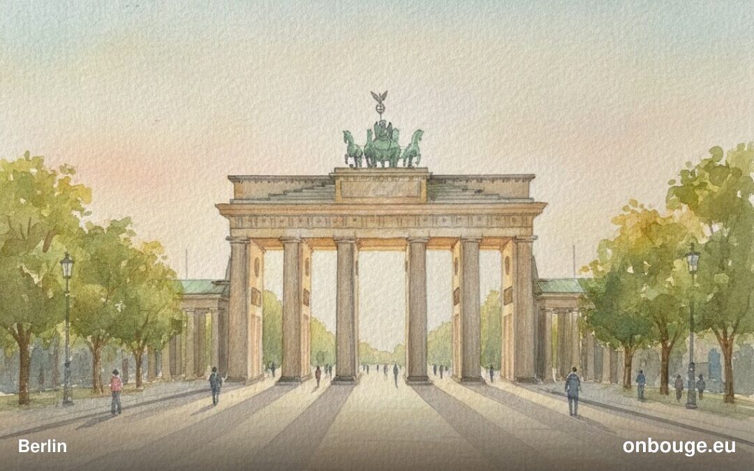 Aquarelle de Berlin, capitale de l'Allemagne, avec la porte de Brandebourg