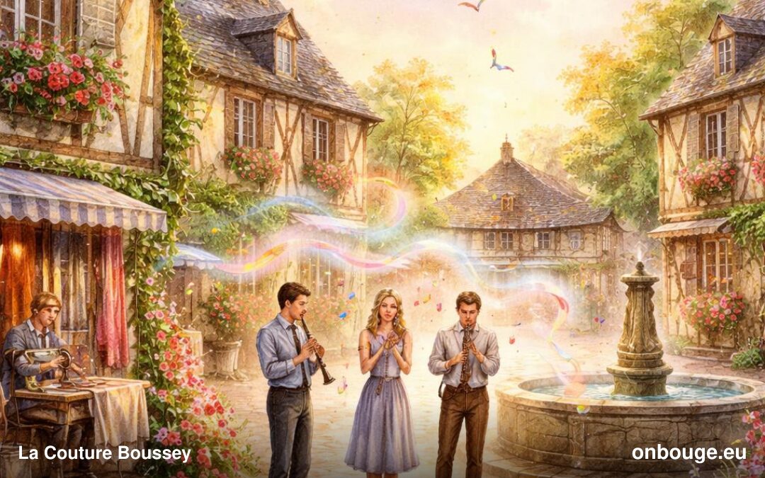 Aquarelle de La Couture-Boussey, village de l'Eure célèbre pour sa fabrication d'instruments à vent