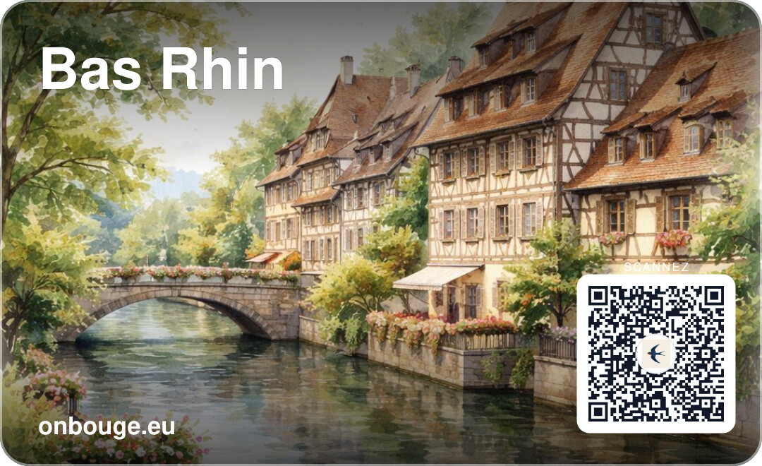 Aquarelle Bas-Rhin — carte OnBouge avec QR