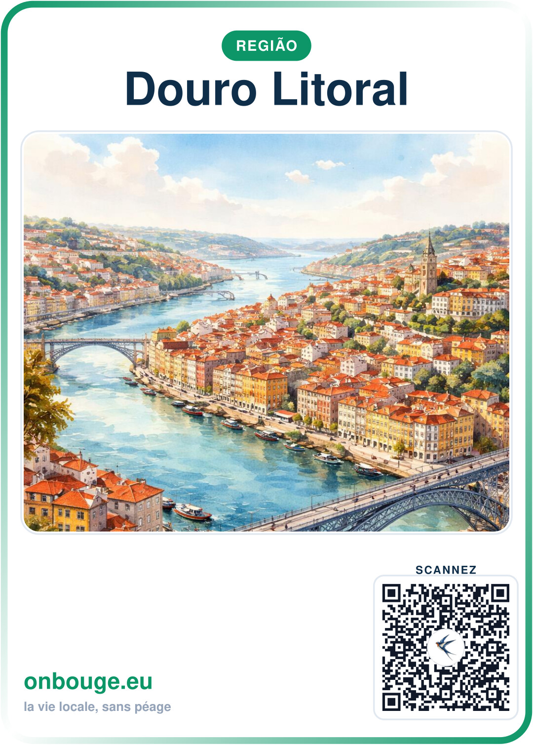 Aguarela Douro Litoral — carte OnBouge avec QR