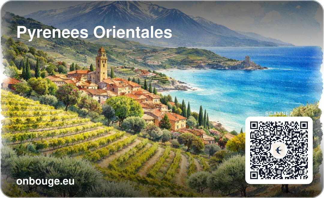 Aquarelle Pyrénées-Orientales — carte OnBouge avec QR