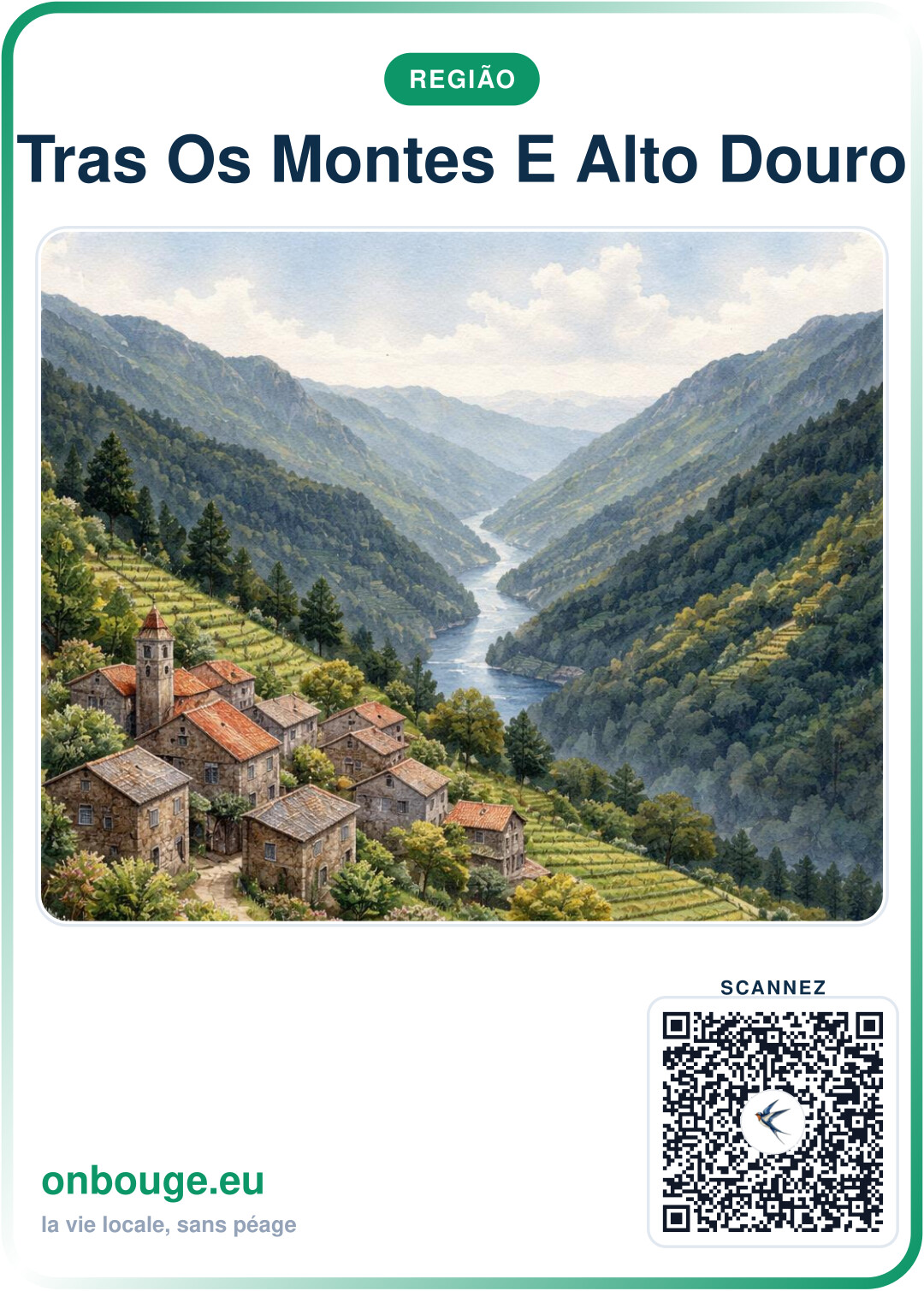 Aguarela Trás-os-Montes e Alto Douro — carte OnBouge avec QR