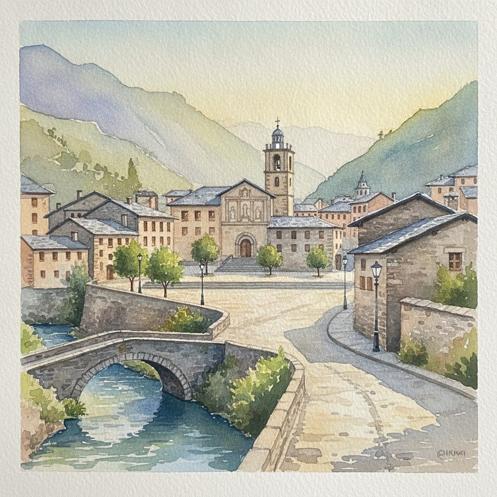 Andorre-la-Vieille — acuarela — Andorra