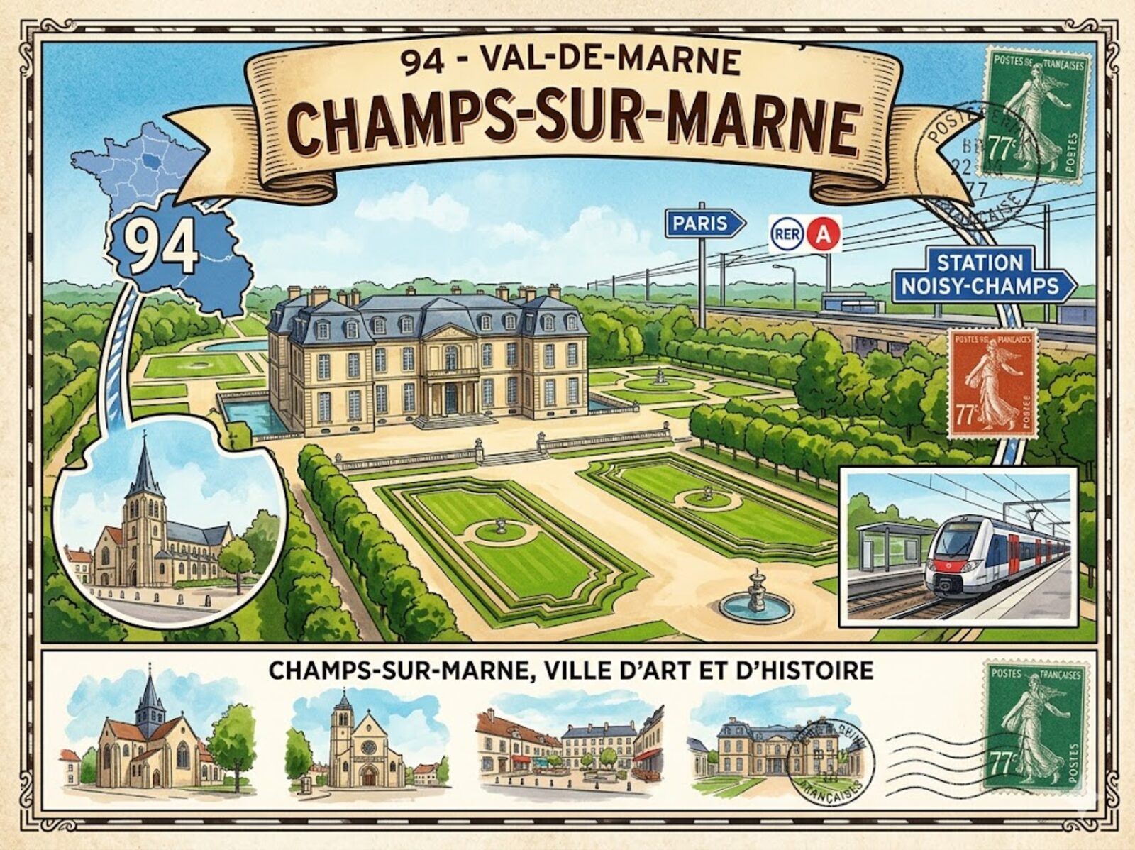 Champs-sur-Marne — acuarela — Francia