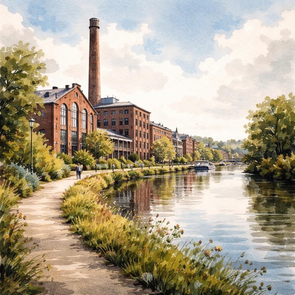 Aquarelle de Charleroi, grand bassin urbain wallon sur la Sambre