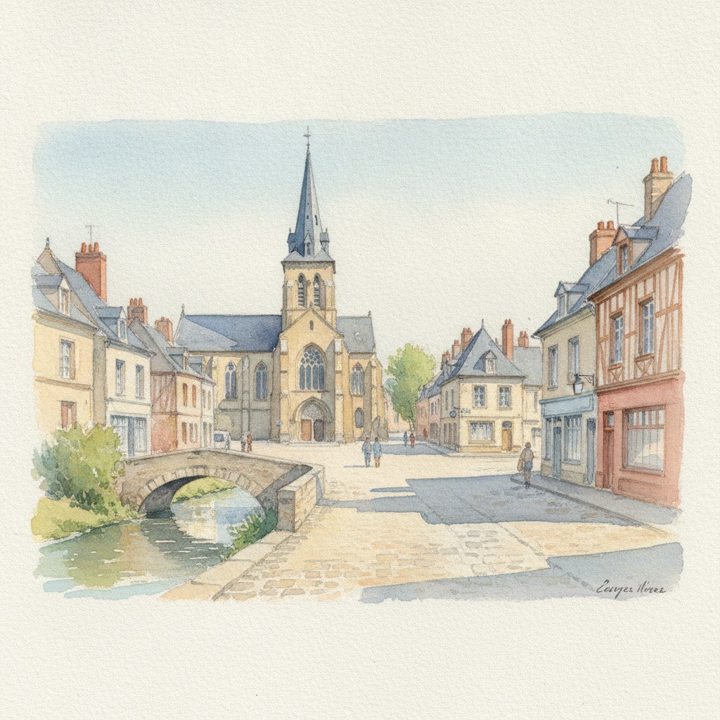 Cloyes-les-Trois-Rivières — aquarelle — France