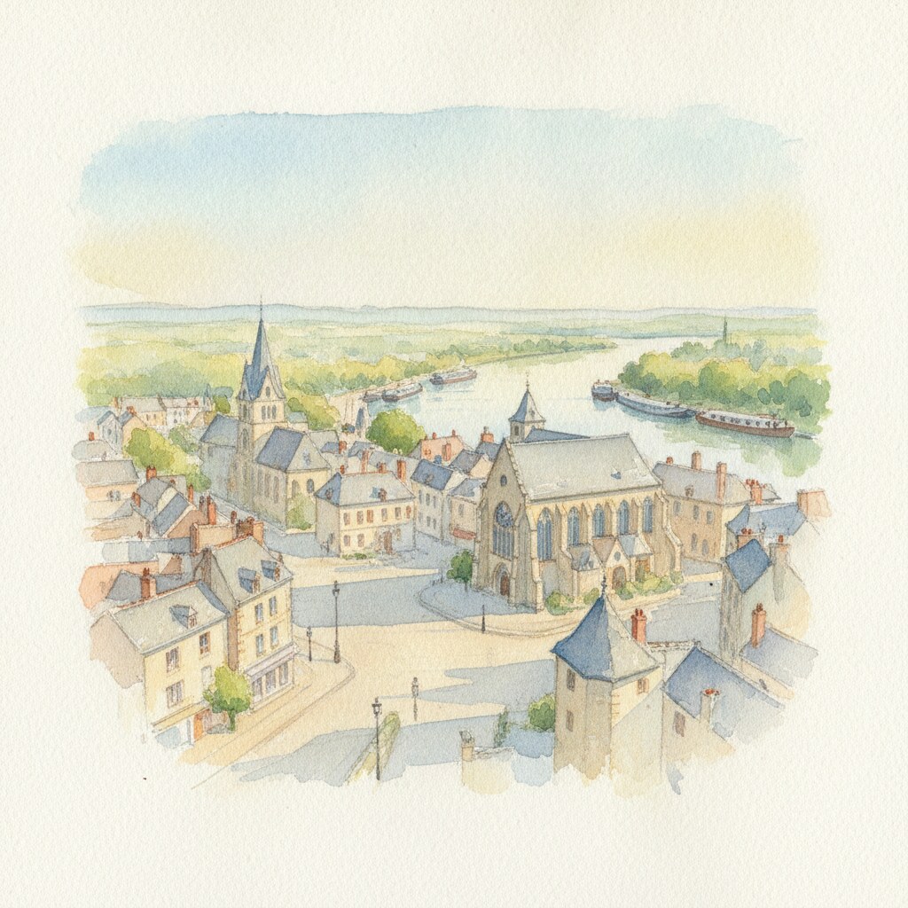 Conflans-Sainte-Honorine — acuarela — Francia
