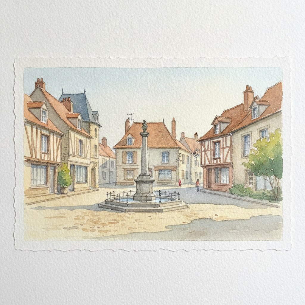 Courcelles-sur-Seine — acuarela — Francia