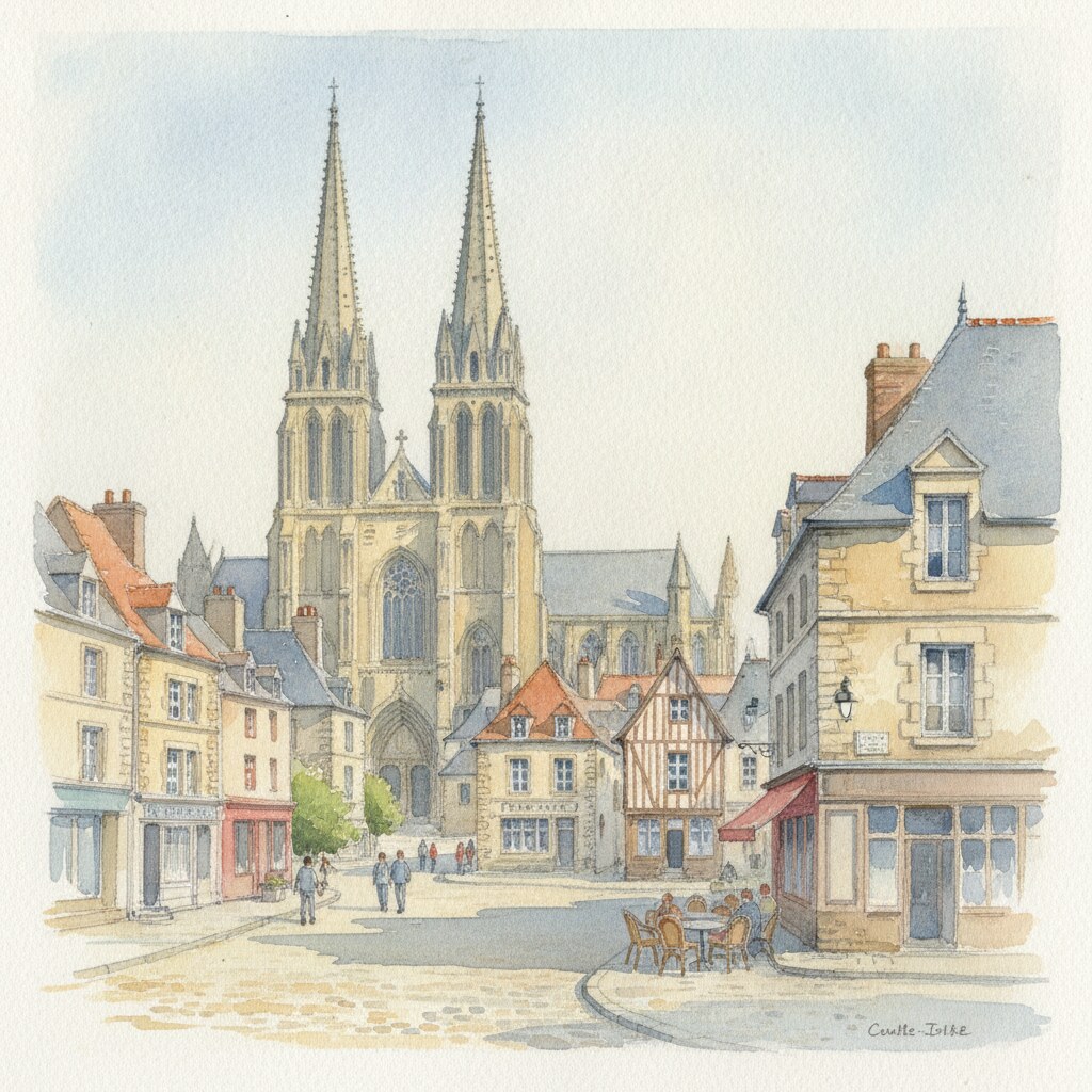 Coutances — acuarela — Francia