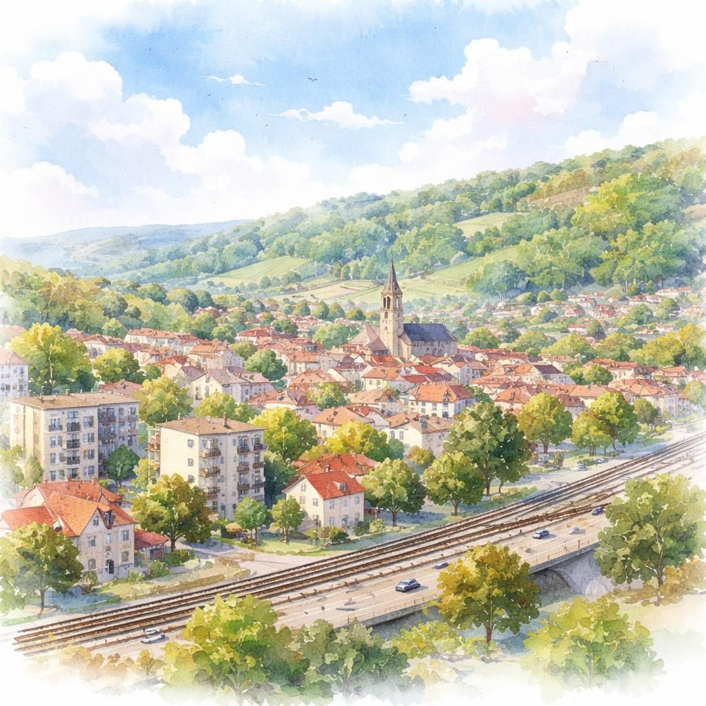 Aquarelle d'Épône, sa vallée de la Seine entre Mantes et Poissy