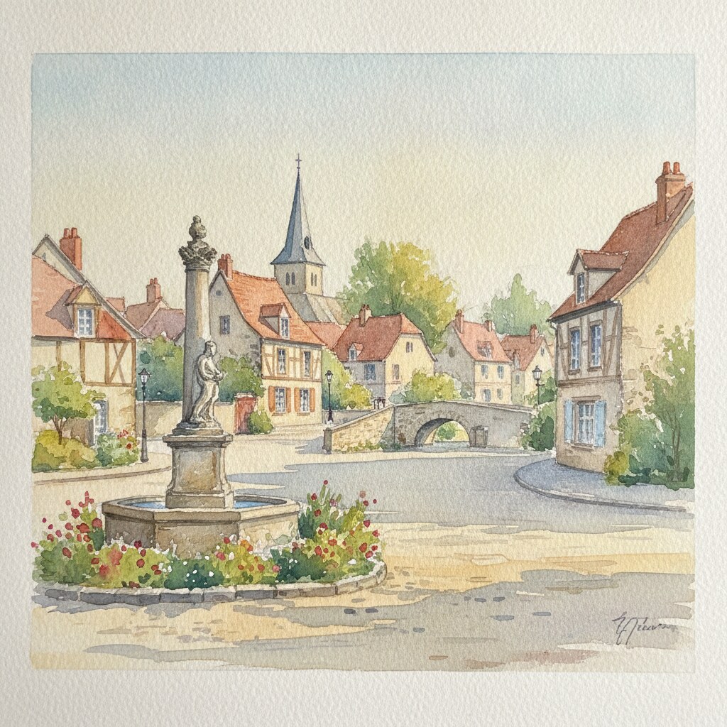 Ézy-sur-Eure — acuarela — Francia
