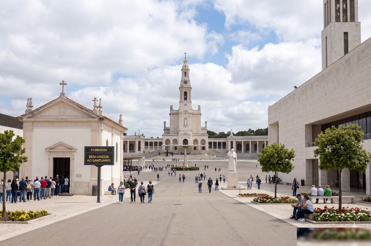 Vista de Fátima e do seu Santuário, centro de peregrinação