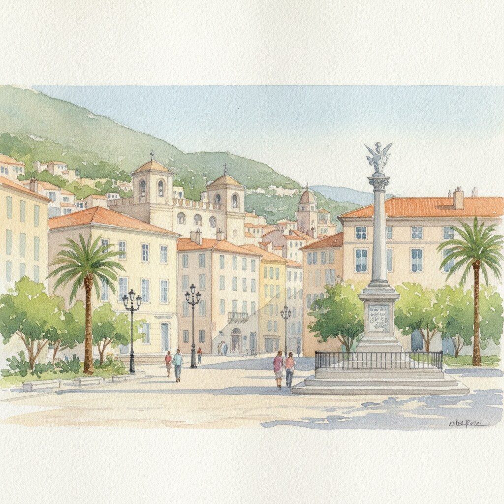 Fontvieille — acuarela — Mónaco