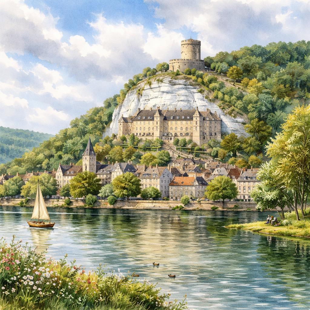 La Roche-Guyon — acuarela — Francia