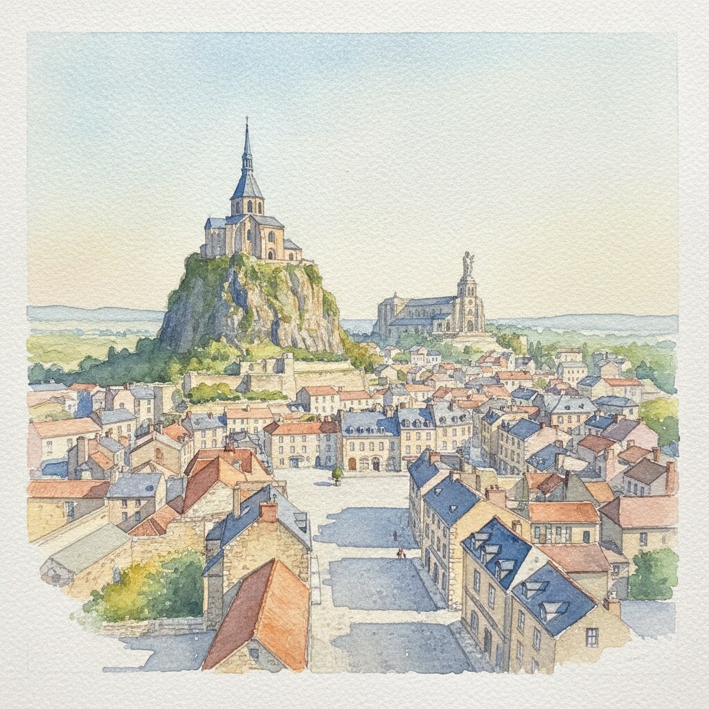 Le Puy-en-Velay — acuarela — Francia