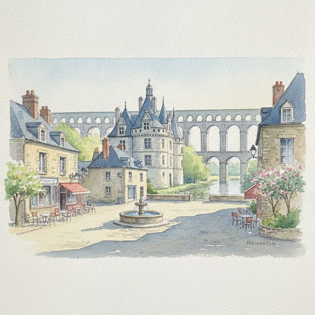 Maintenon — aquarelle — France
