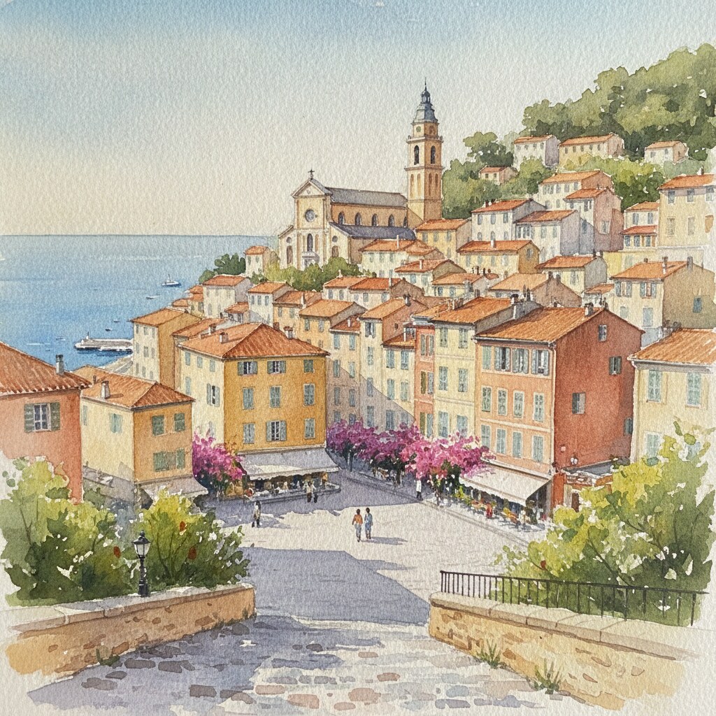 Menton — acuarela — Francia