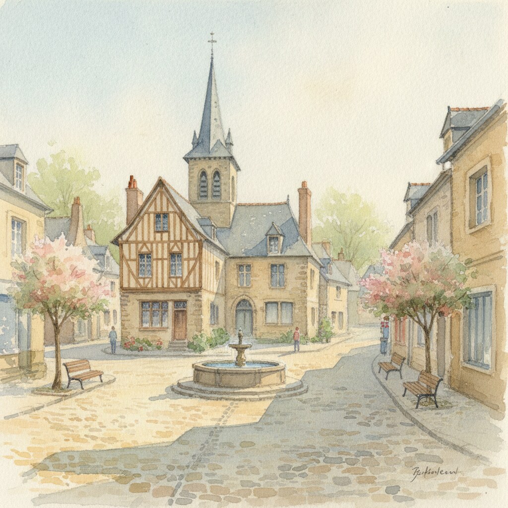 Mesnils-sur-Iton — acuarela — Francia