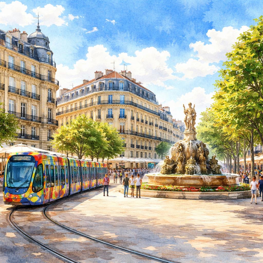 Montpellier — acuarela — Francia