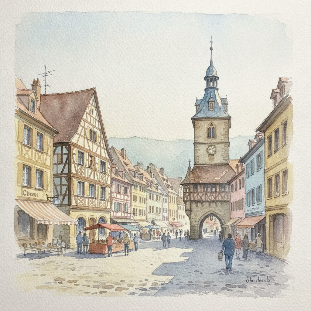 Obernai — acuarela — Francia