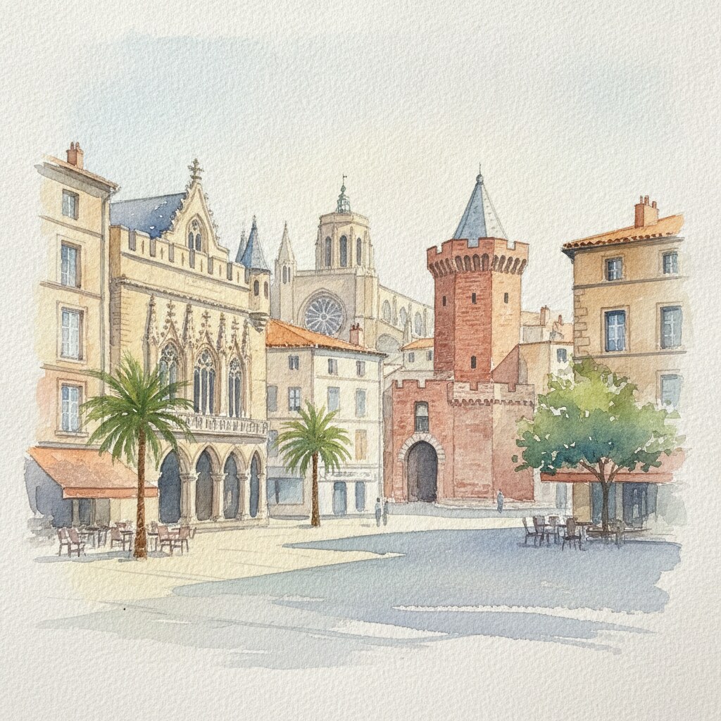 Perpignan — acuarela — Francia