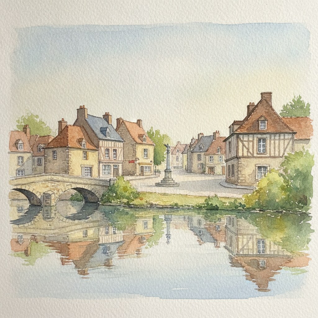 Putanges-le-Lac — aquarelle — France