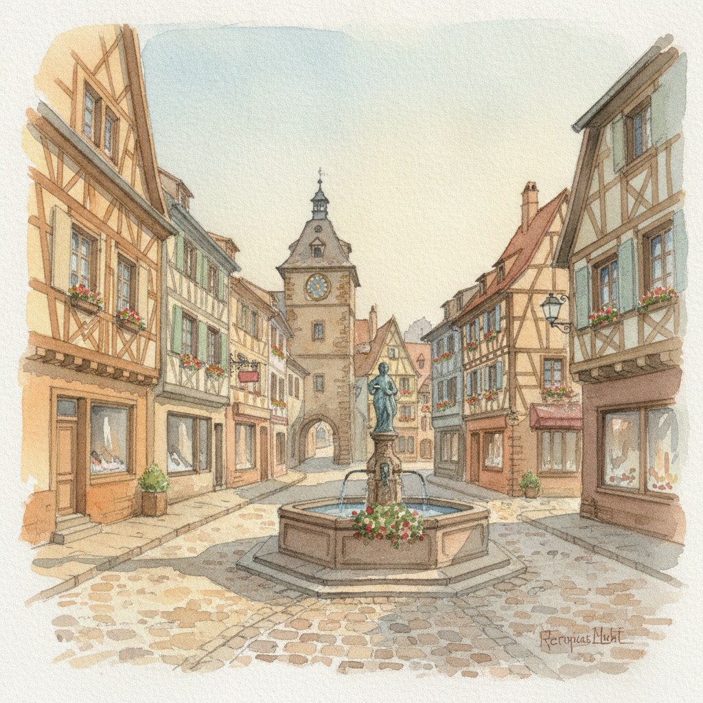 Riquewihr — acuarela — Francia