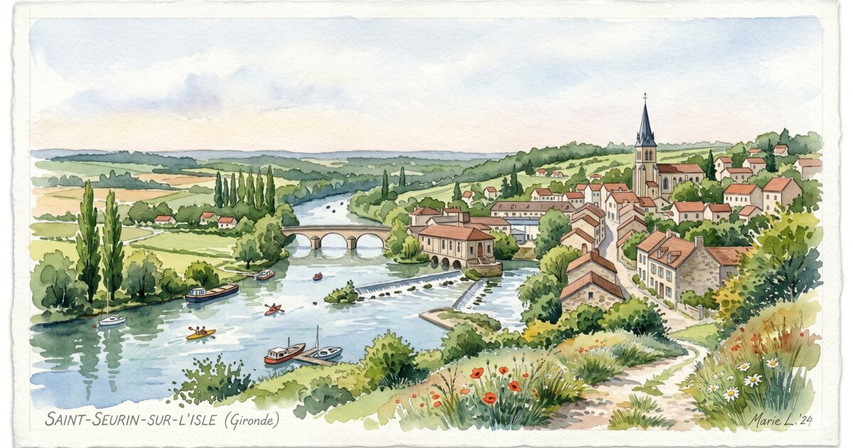 Saint-Seurin-sur-l'Isle — acuarela — Francia