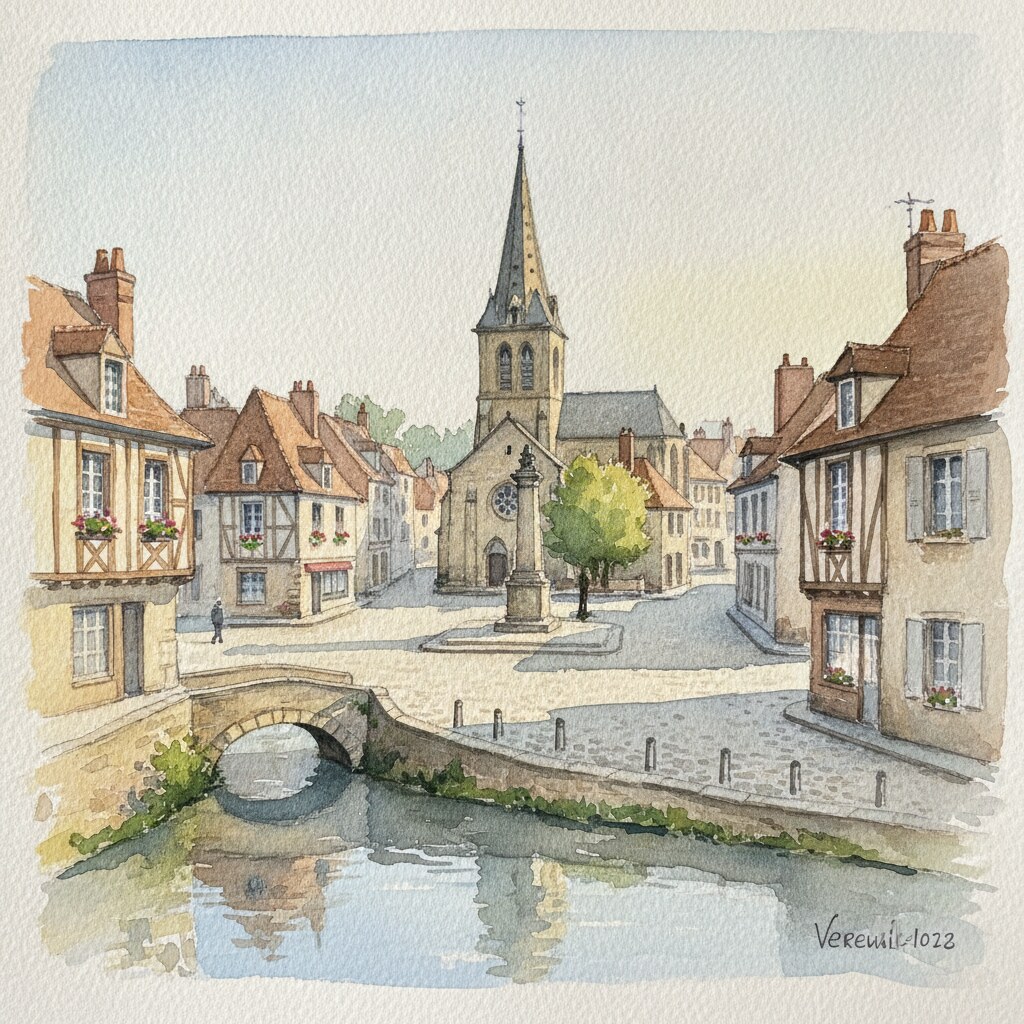 Verneuil-sur-Seine — acuarela — Francia