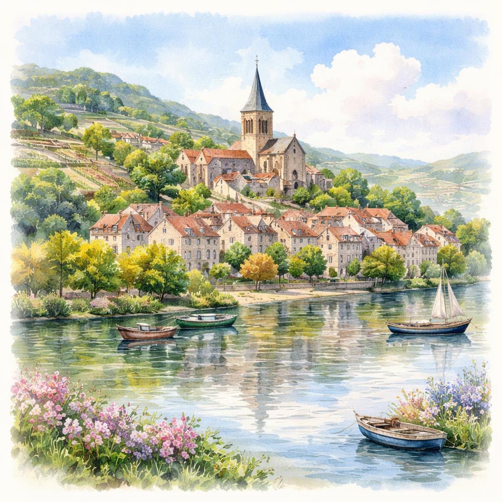Vétheuil — acuarela — Francia